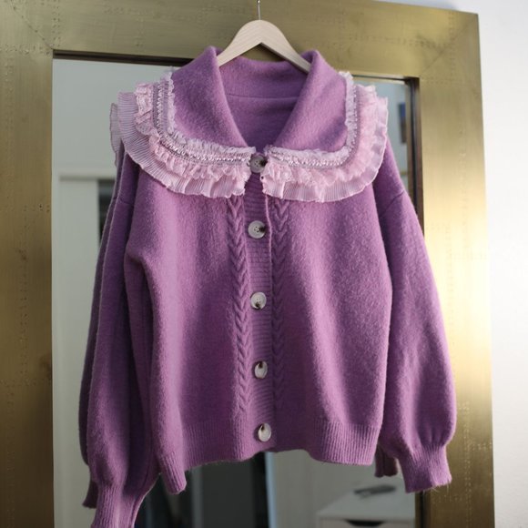 Romantic Oversized Sweater with Ruffles, Korean street style - Size M - Picture 3 of 7